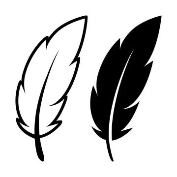 Vector Black and White Fluffy Feather Logo Icon, Silhouette Feather Set Closeup Illustrazione stock
