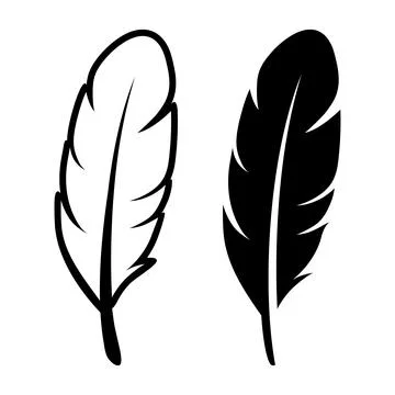 Vector Black and White Fluffy Feather Logo Icon, Silhouette Feather Set Closeup Stockillustratie