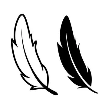 Vector Black and White Fluffy Feather Logo Icon, Silhouette Feather Set Closeup 스톡 일러스트