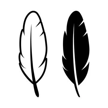 Vector Black and White Fluffy Feather Logo Icon, Silhouette Feather Set Closeup Illustrazione stock
