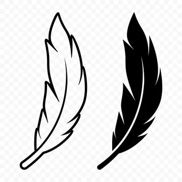 Vector Black and White Fluffy Feather Logo Icons. Silhouette Feather Set Closeup Stock Illustration