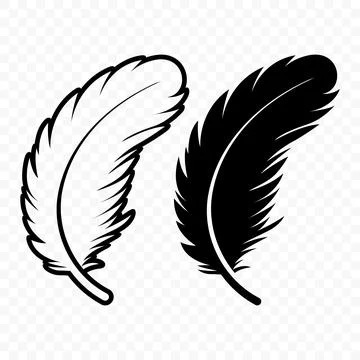 Vector Black and White Fluffy Feather Logo Icons. Silhouette Feather Set Closeup Stock Illustration