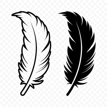 Vector Black and White Fluffy Feather Logo Icons. Silhouette Feather Set Closeup Stock Illustration