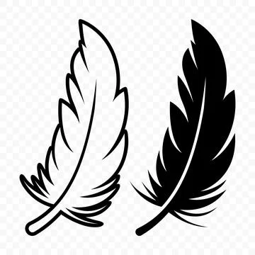 Vector Black and White Fluffy Feather Logo Icons. Silhouette Feather Set Closeup Stock Illustration