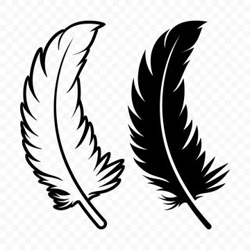 Vector Black and White Fluffy Feather Logo Icons. Silhouette Feather Set Closeup Stock Illustration