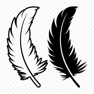 Vector Black and White Fluffy Feather Logo Icons. Silhouette Feather Set Closeup Stock Illustration