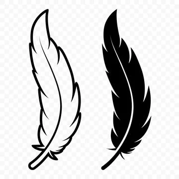 Vector Black and White Fluffy Feather Logo Icons. Silhouette Feather Set Closeup Stock-Illustration