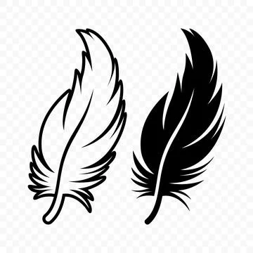 Vector Black and White Fluffy Feather Logo Icons. Silhouette Feather Set Closeup Stock-Illustration