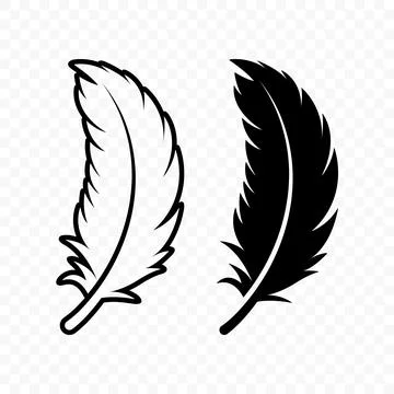 Vector Black and White Fluffy Feather Logo Icons. Silhouette Feather Set Closeup Stock Illustration