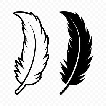Vector Black and White Fluffy Feather Logo Icons. Silhouette Feather Set Closeup Stock Illustration