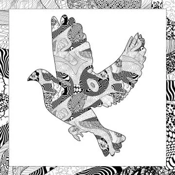 Vector black and white flying dove illustration Stock Illustration