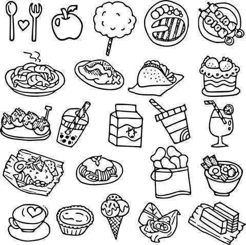 Vector black and white foods set Illustrazione stock