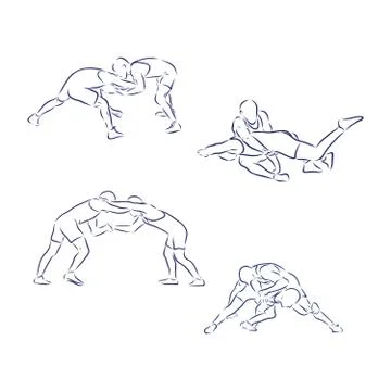 Vector Black and White Freestyle Wrestling Illustration freestyle wrestling v Stock Illustration