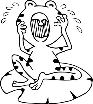 Vector black and white frog crying Illustrazione stock