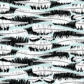 Vector black and white green mint jungle ferns horizontal stripes seamless pa Stock Illustration