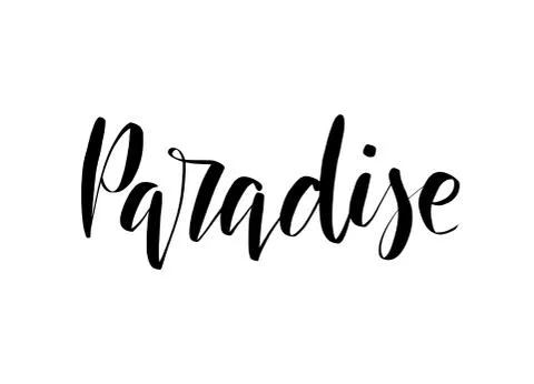Vector black and white hand drawn summer inscription Paradise. イラスト素材