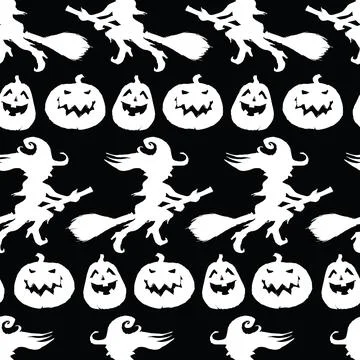Vector black and white hand drawn halloween repeat pattern. Suitable for invi Stock Illustration