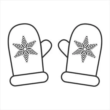 Vector black and white illustration. Warm mittens with a snowflake. Stock Illustration