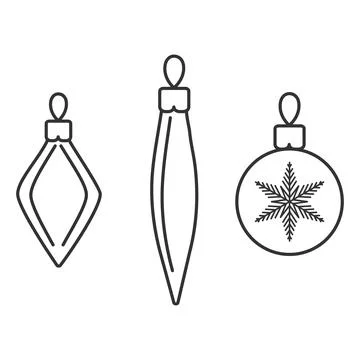 Vector black and white illustration. Collection of Christmas tree toys. Stock Illustration