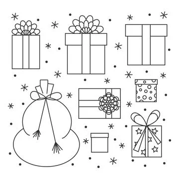 Vector black and white illustration. Christmas gifts 스톡 일러스트