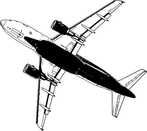 Vector black and white image of flying passenger plane Stock Illustration