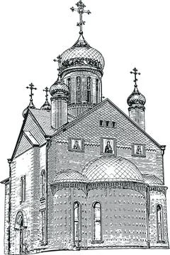 Vector black and white image of the building of the Christian Church Stock Illustration