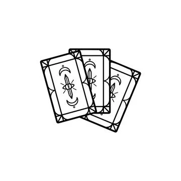 Vector black and white image of tarot cards. Card reading. Halloween sticker Stock Illustration
