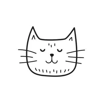Vector black and white line cat. Doodle illustration. Hand drawn style Stock Illustration