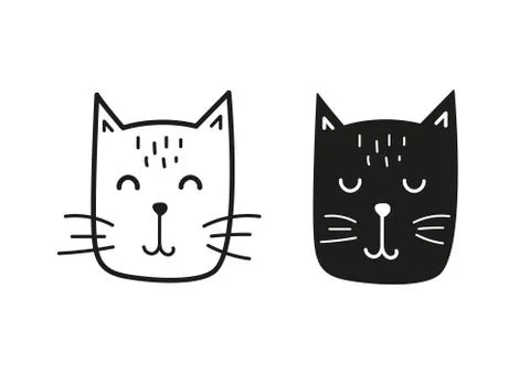Vector black and white line cat. Doodle illustration. Hand drawn style Stock Illustration