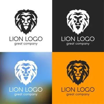 Vector black and white lion logo on various backgrounds Stock Illustration