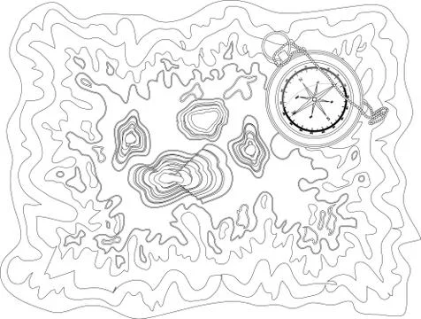 Vector black and white map pattern with abstract topographical contour lines  Stock Illustration