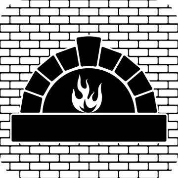 Vector black and white oven with burning fire Stock Illustration