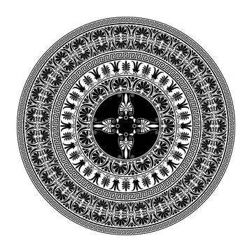 Vector black and white round classical Greek ornament. European ornament. Border Illustrazione stock
