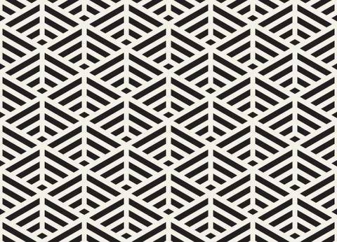 Vector Black And White Seamless Triangle Lines Isometric Grid Geometric Pattern Stock Illustration