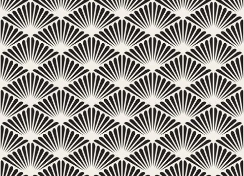 Vector Black And White Seamless Organic Floral Sunburst Lines Grid Geometric Stock Illustration