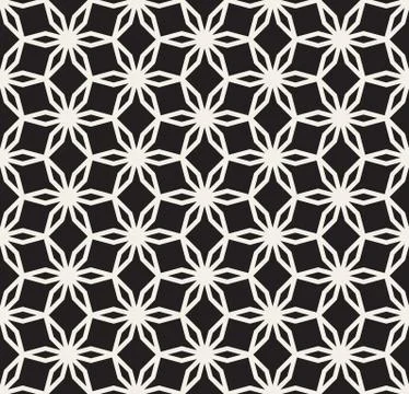Vector Black and White Seamless Hexagonal Floral  Star  Lace Line Pattern 스톡 일러스트