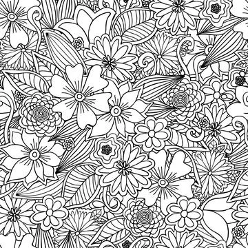 Vector black and white seamless pattern of doodle colors for coloring Stock Illustration