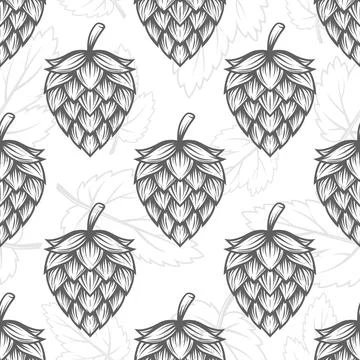 Vector Black and White Seamless Pattern with Hand Drawn Cartoon Hop, Repeated Stock Illustration
