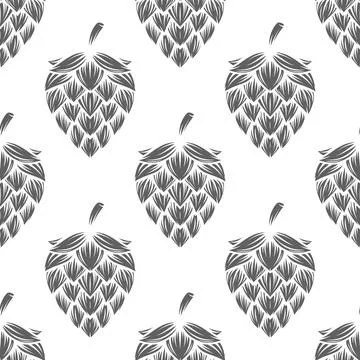 Vector Black and White Seamless Pattern with Hand Drawn Cartoon Hop, Repeated Stock Illustration