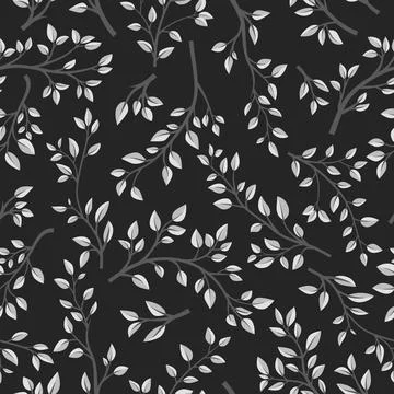 Vector Black and White Seamless Pattern with Tree Brunches. Flat Cartoon Twig Illustrazione stock
