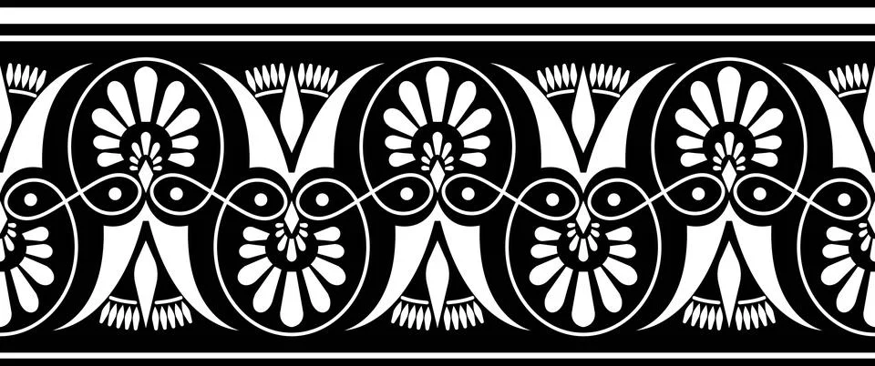 Vector black and white seamless classic greek floral meander ornament. Greek  Stock Illustration