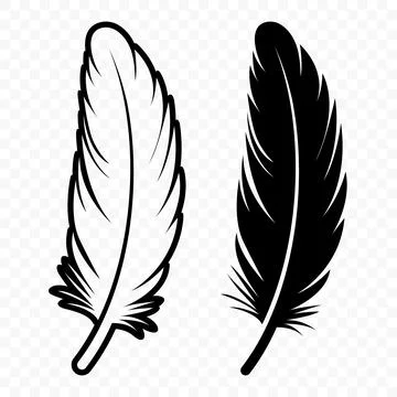 Vector Black and White Silhouette Fluffy Feather Icon Set. Silhouette Feather Stock Illustration