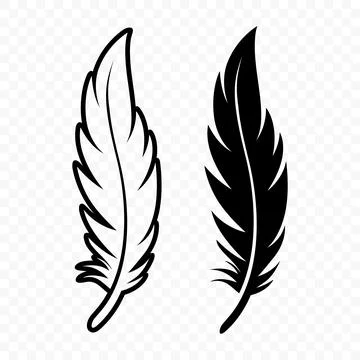 Vector Black and White Silhouette Fluffy Feather Icon. Silhouette Feather Stock Illustration