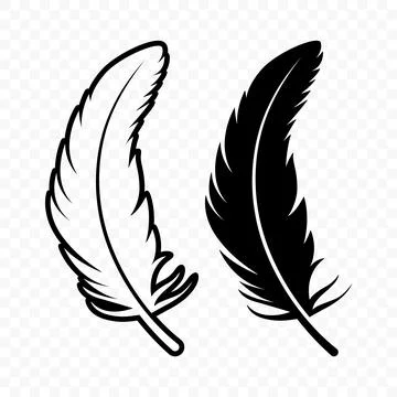 Vector Black and White Silhouette Fluffy Feather Icon. Silhouette Feather Stock Illustration