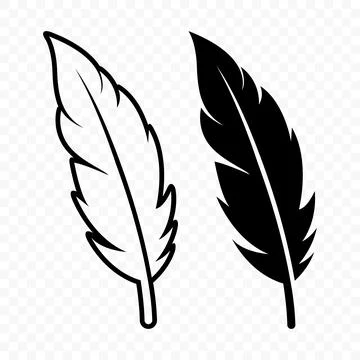Vector Black and White Silhouette Fluffy Feather Icon. Silhouette Feather Stock Illustration