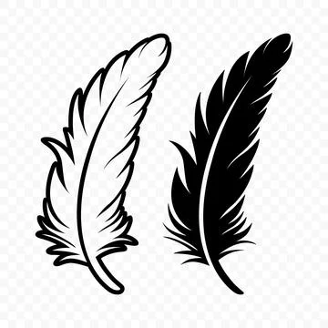 Vector Black and White Silhouette Fluffy Feather Icon. Silhouette Feather C.. Stock Illustration