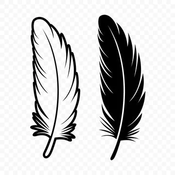 Vector Black and White Silhouette Fluffy Feather Icon. Silhouette Feather C.. Stock Illustration