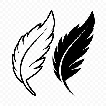 Vector Black and White Silhouette Fluffy Feather Icon. Silhouette Feather C.. Stock Illustration