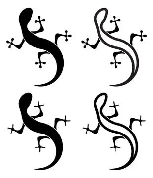 Vector black and white silhouettes of lizard. icons of gecko reptile Stock Illustration