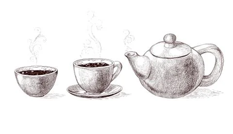 Vector black and white sketch illustration of fresh brewed hot and flavored Stock Illustration